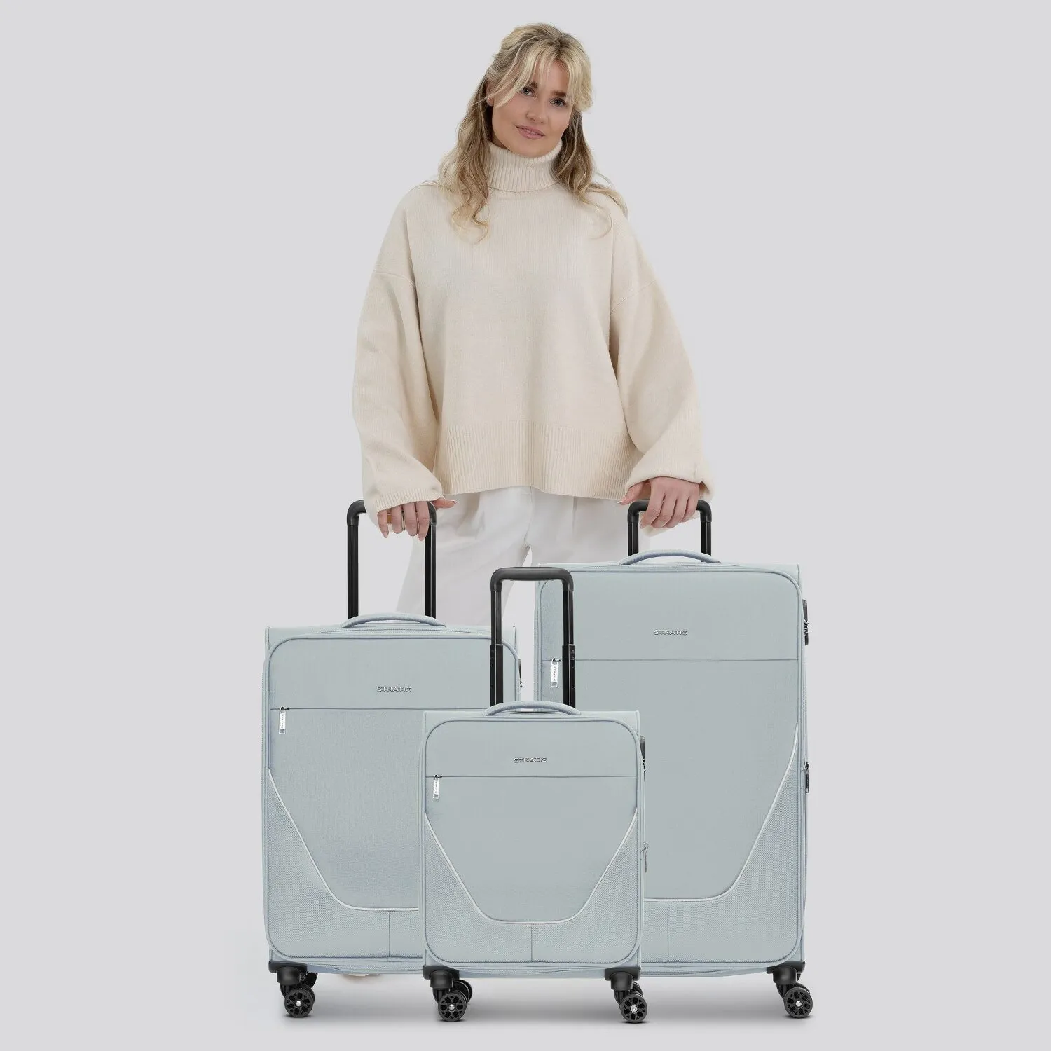 Stratic taska set di valigie a 4 ruote 3 pezzi con piega elastica