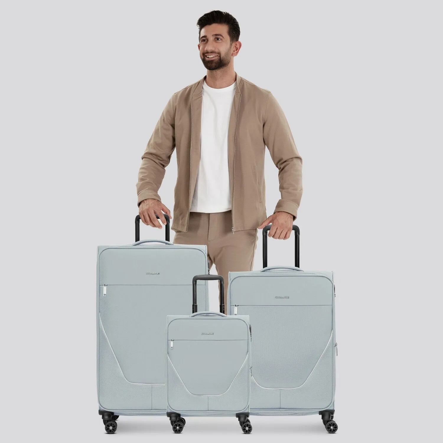 Stratic taska set di valigie a 4 ruote 3 pezzi con piega elastica